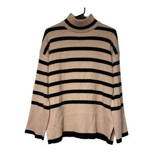 Elliot Lauren Mock Neck Striped Sweater Size S Cotton Tan-Black Coastal Classic
